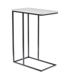 Придиванный столик Loft 50x30см, белый мрамор с чёрными ножками