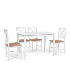 Обеденный комплект эконом Хадсон (стол + 4 стула)/ Hudson Dining Set белый, обивка - зол-коричн