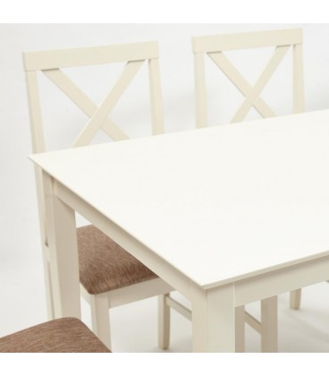 Обеденный комплект эконом Хадсон (стол + 4 стула)/ Hudson Dining Set слоновая кость, обивка - зол-коричн