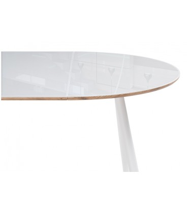 Стеклянный стол Абилин 100(140)х76 ультра белое стекло / дуб вотан / белый матовый