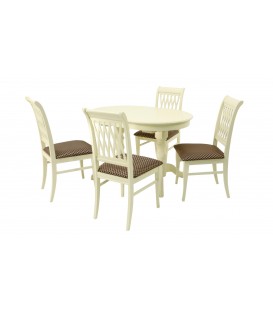 Обеденная группа стол Бизе со стульями Рич,слоновая кость, ромб коричневый