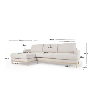 Mihaela 3-местный диван с левым шезлонгом из белого флиса 264 см