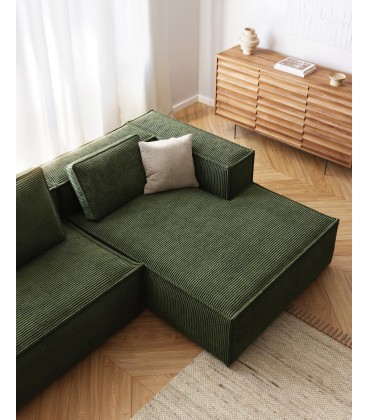 3-х местный диван Blok с правым шезлонгом в зеленом толстом вельвете 300 см