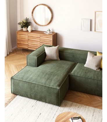 2-местный диван Blok с левым шезлонгом в зеленом толстом вельвете 240 см