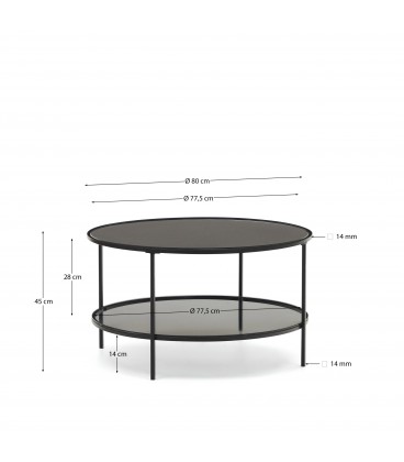 Gilda Журнальный столик из закаленного стекла и металла с матовой черной отделкой Ø 80 см