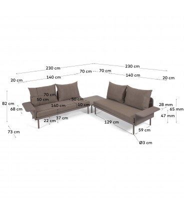 Угловой алюминиевый диван Zaltana с коричневой матовой отделкой 164 см
