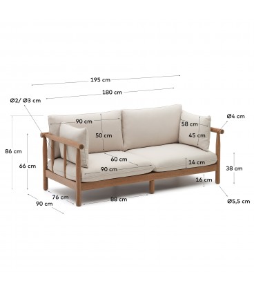 Sacova 2-местный диван из массива эвкалипта 195 см