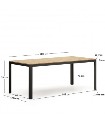 Bona Уличный стол из алюминия в черной отделке и тикового дерева 200 x 100 см