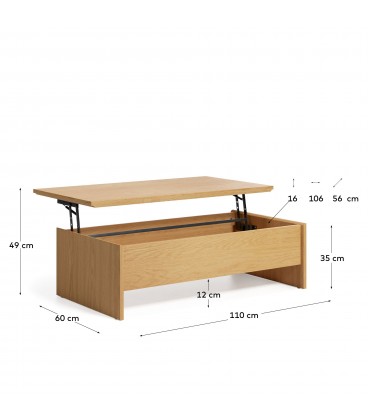 Abilen Подъемный кофейный столик из дуба 110 x 60 см FSC 100%