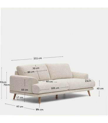 Karin Двухместный белый диван с ножками из массива бука 210 см