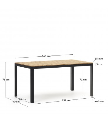 Bona Уличный стол из алюминия в черной отделке и тикового дерева 160 x 90 см