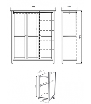 Шкаф 30 Кантри трёх дверный, массив сосны, цвет белый