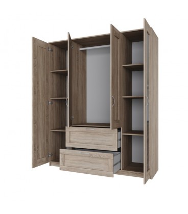 Шкаф СИРИУС четырехдверный с выдвижным ящиком и двумя зеркалами, ДСП, цвет Дуб Сонома