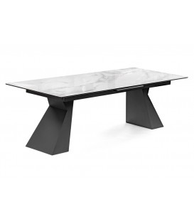 Стеклянный стол Денхольм белый мрамор / черный
