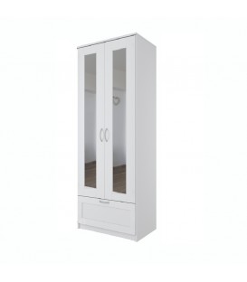 Шкаф СИРИУС двухдверный белый с одним выдвижным ящиком и двумя зеркалами