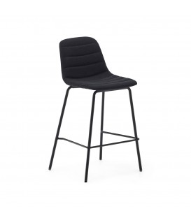 Полубарный стул Zunilda из черной синели и стали с матовой черной отделкой, высота сиденья 65 см