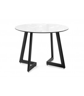Стеклянный стол Алингсос 100(140)х100х76 белый / белая шагрень / черный кварц 586977