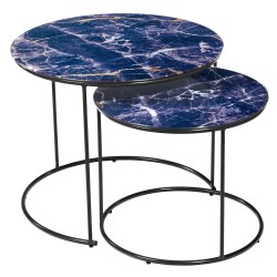 Набор кофейных столиков Tango темно-синий мрамор с чёрными ножками, 2шт