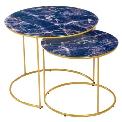 Набор кофейных столиков Tango темно-синий мрамор с ножками матовое золото, 2шт